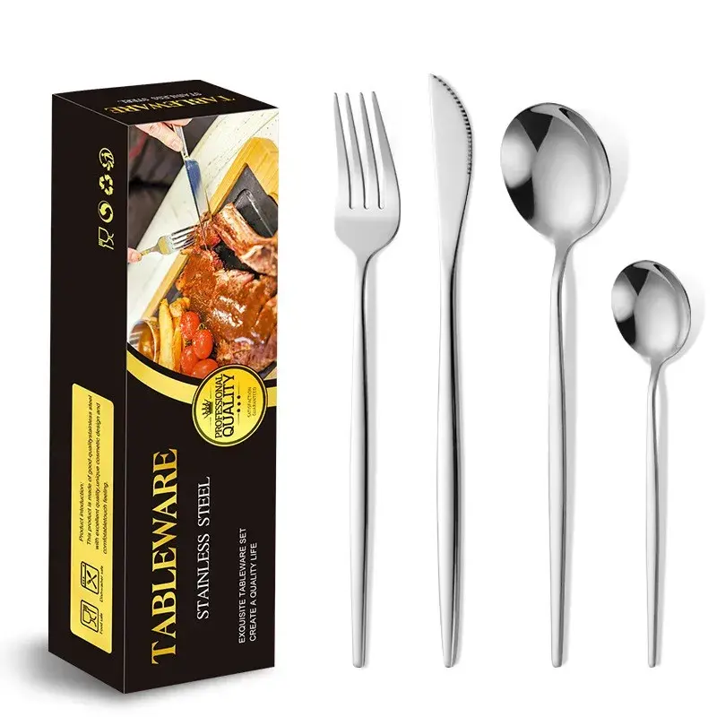 Tacamuri Portugheze, Set din 24 de Piese din Otel Inoxidabil, 6 Cutie, 6 Furculite, 6 Linguri de Masa, 6 Linguri pentru Ceai, Argintiu (2)
