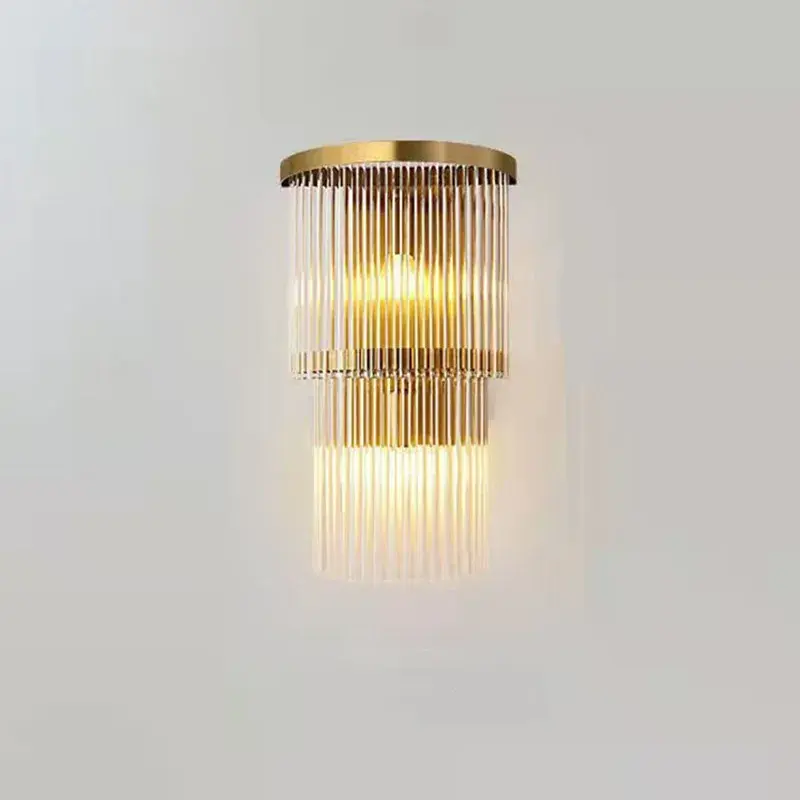 Lampa de Perete in Interior, Lampa de Lux pentru Decor de Interior, Corp de Iluminat Tip aplica, din Inox Auriu si Cristal, Lumina Calda Rece Neutra, 43 x 25 cm, Ideal pentru Camere Mici si Medii, Transparent Auriu