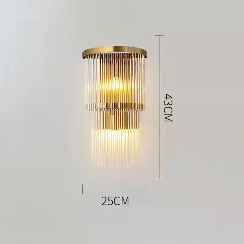 Lampa de Perete in Interior, Lampa de Lux pentru Decor de Interior, Corp de Iluminat Tip aplica, din Inox Auriu si Cristal, Lumina Calda Rece Neutra, 43 x 25 cm, Ideal pentru Camere Mici si Medii, Transparent Auriu (2)