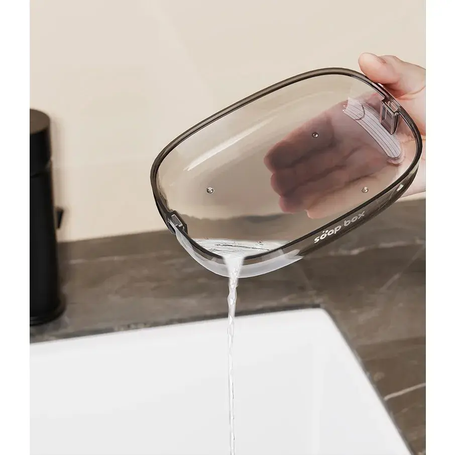 Savoniera cu Suport 2 in 1, Pentru Perete sau Blat, PET, Scurgere Optima, GriTransparent (4)