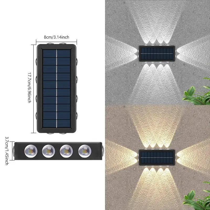 Lampa Solara, 8+4 LED, Lumina Alba/Calda, din ABS+PC, 8 x 17.7 x 3.7 cm, Negru (3)