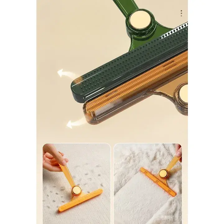 Perie de Indepartare a Scamelor, pentru Haine si Par de Animale, cu Doua Fete, Manual, Multifunctional, 12x14.5 cm, Accesoriu pentru Casa, Portocaliu (3)