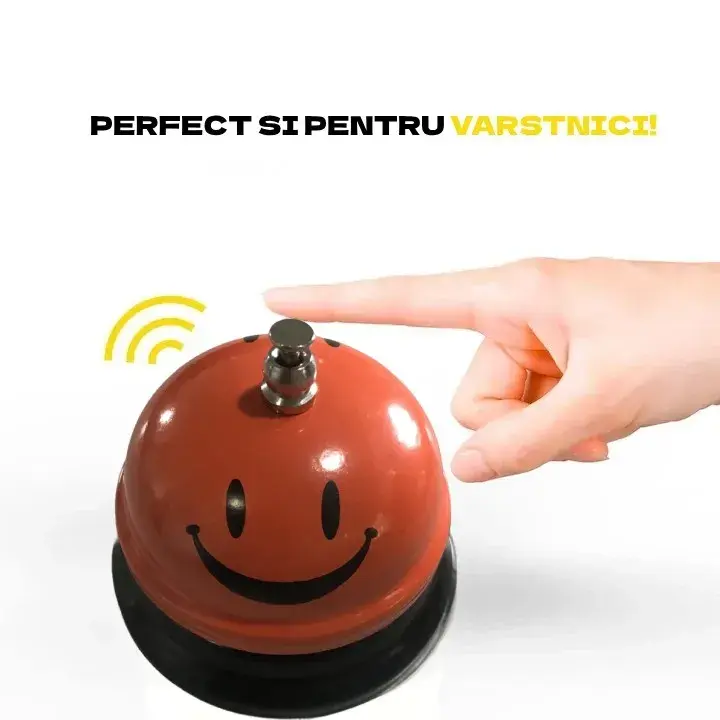 Clopotel Metalic Multifunctional, Portocaliu cu Imprimeu Smiley Face, 7.5x7.5x6.5 cm, Receptie, Restaurant, Cafenele (4)