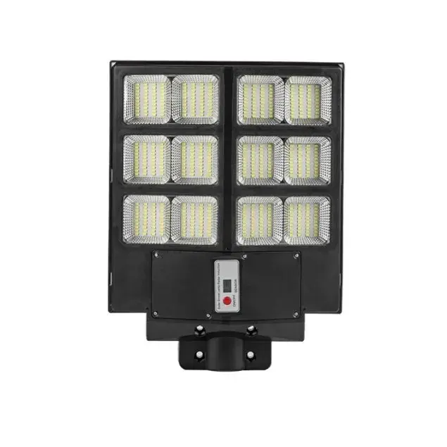 Lampa solara stradala, cu telecomanda, senzor de miscare si lumina, suport prindere, 480 LED-uri, IP65, ABS, 15AH, 300W, temperatura culoare 6500K, 44.6x34.8x7.2 cm, autonomie 10-12 ore, negru