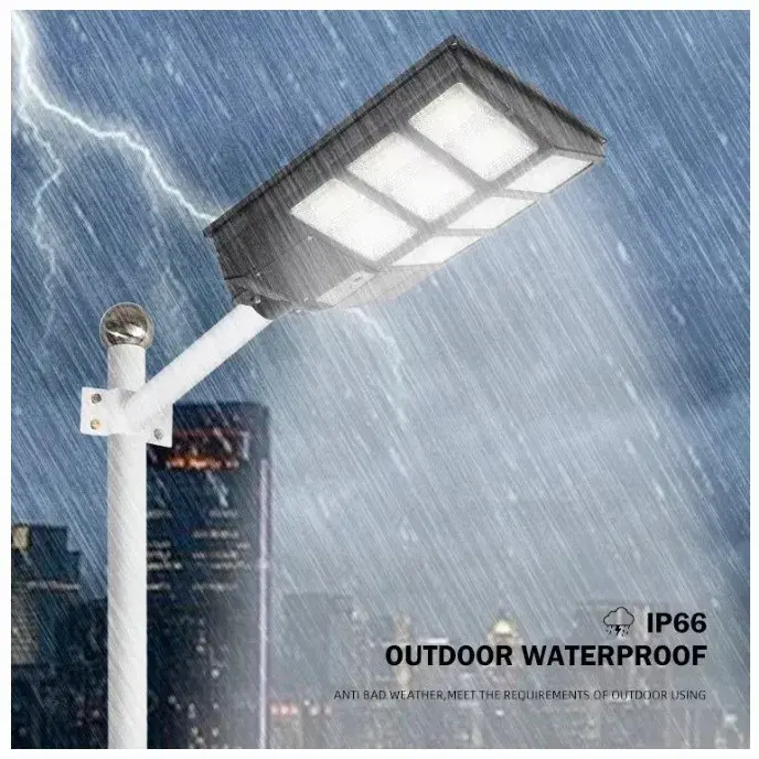 Lampa solara stradala, cu telecomanda, senzor de miscare si lumina, suport prindere, 480 LED-uri, IP65, ABS, 15AH, 300W, temperatura culoare 6500K, 44.6x34.8x7.2 cm, autonomie 10-12 ore, negru (5)