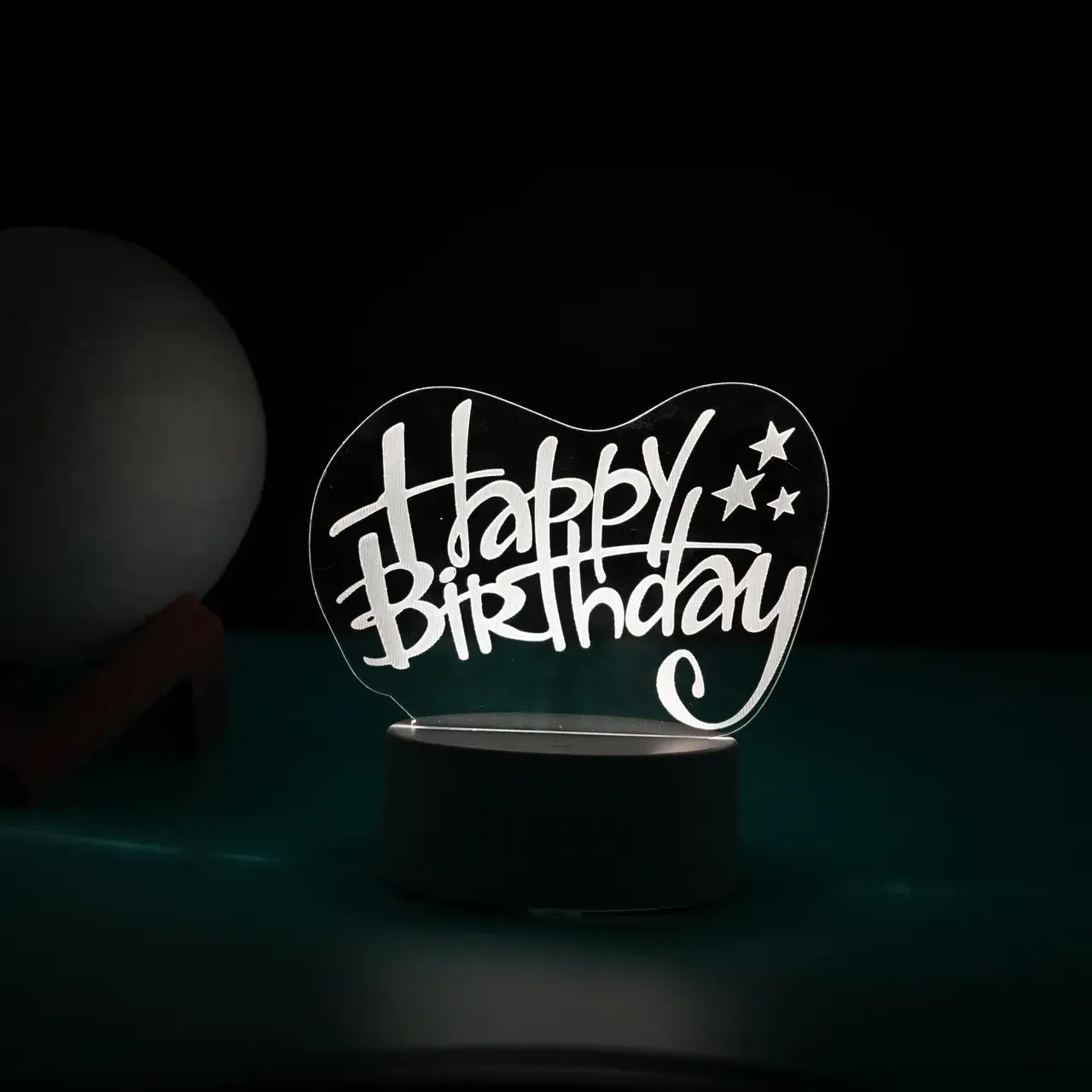 Lampa LED decorativa, 3D, Happy Birthday, cu USB si baterii, 20 cm inaltime, din material acril, lumina multicolora si telecomanda inclusa, alb (4)