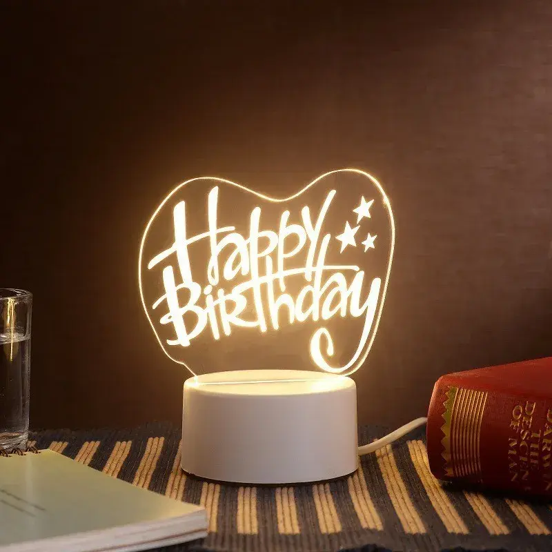 Lampa LED decorativa, 3D, Happy Birthday, cu USB si baterii, 20 cm inaltime, din material acril, lumina multicolora si telecomanda inclusa, alb (5)