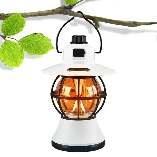 Lampă de camping retro portabilă, Felinar Vintage LED ABS, Acumulator inclus 1200 mAh, reincarcabila, 20 cm inaltime, 3 moduri de iluminare, intensitate reglabila,Lampa portabila pentru cort în aer liber, Alb (7)