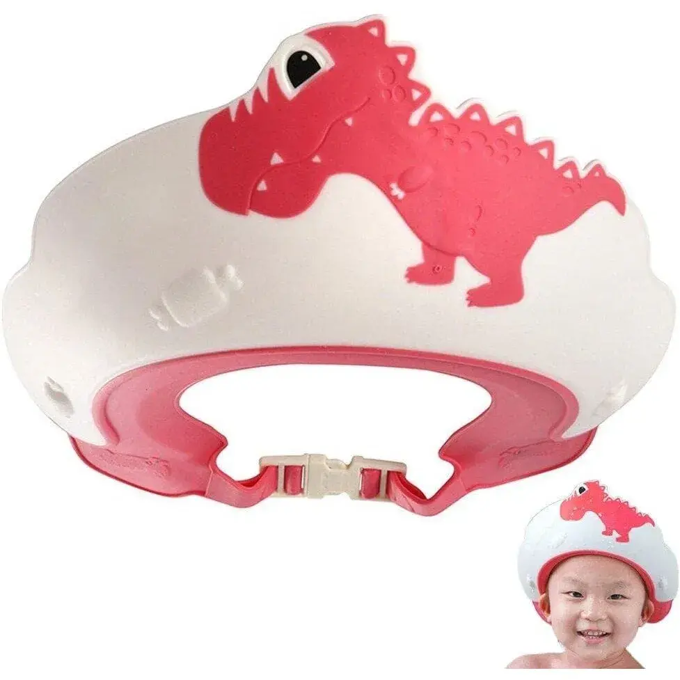 Viziera de Protectie Baie Pentru Copii, Fippy, Model Dinozaur, Dimensiune ajustabila, Durabil, Usor de curatat, Impotriva Samponului, pentru Ochi si Urechi, TPE+PP, 22x21 cm, Rosu (5)