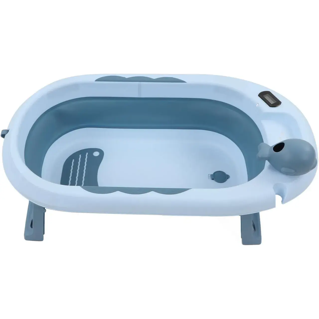 Cada de Baie, pentru Copii 0 luni - 6 Ani, cu Termometru, Pliabila, Perna Suport Inclusa, din Plastic, 81.5 x 49 x 21.5 cm, Albastru (5)