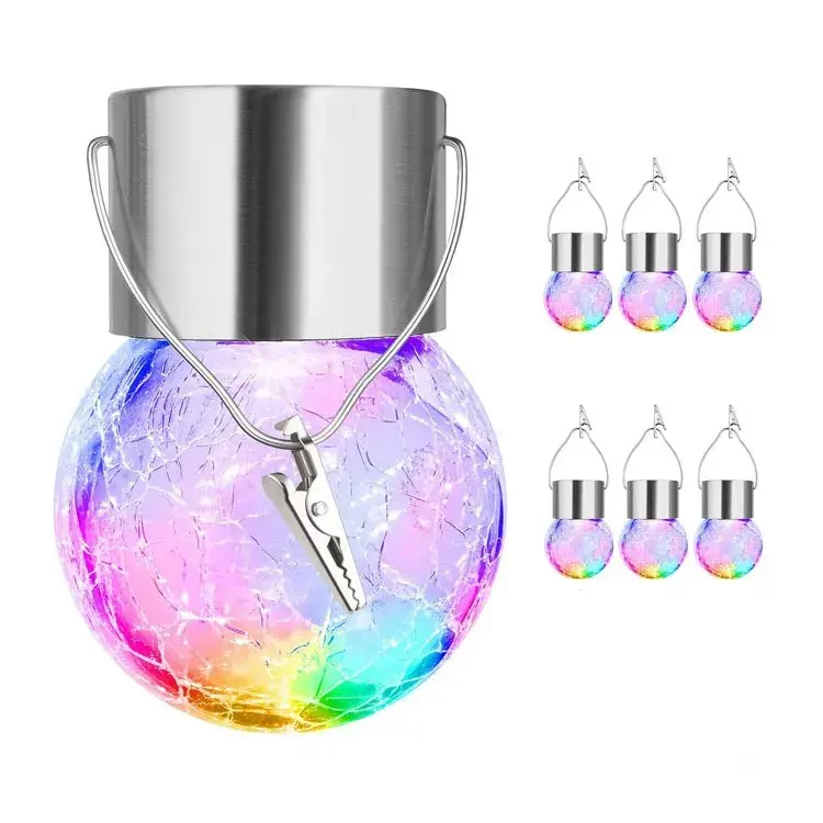 Lampa Solara, LED, Tip Candelabru Mic, Cu Bila Din Sticla Crapata, Exterioara, Impermeabila, Iluminare 6-12 H, Multicolor (3)
