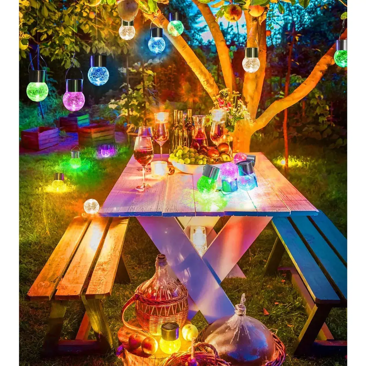 Lampa Solara, LED, Tip Candelabru Mic, Cu Bila Din Sticla Crapata, Exterioara, Impermeabila, Iluminare 6-12 H, Multicolor (4)