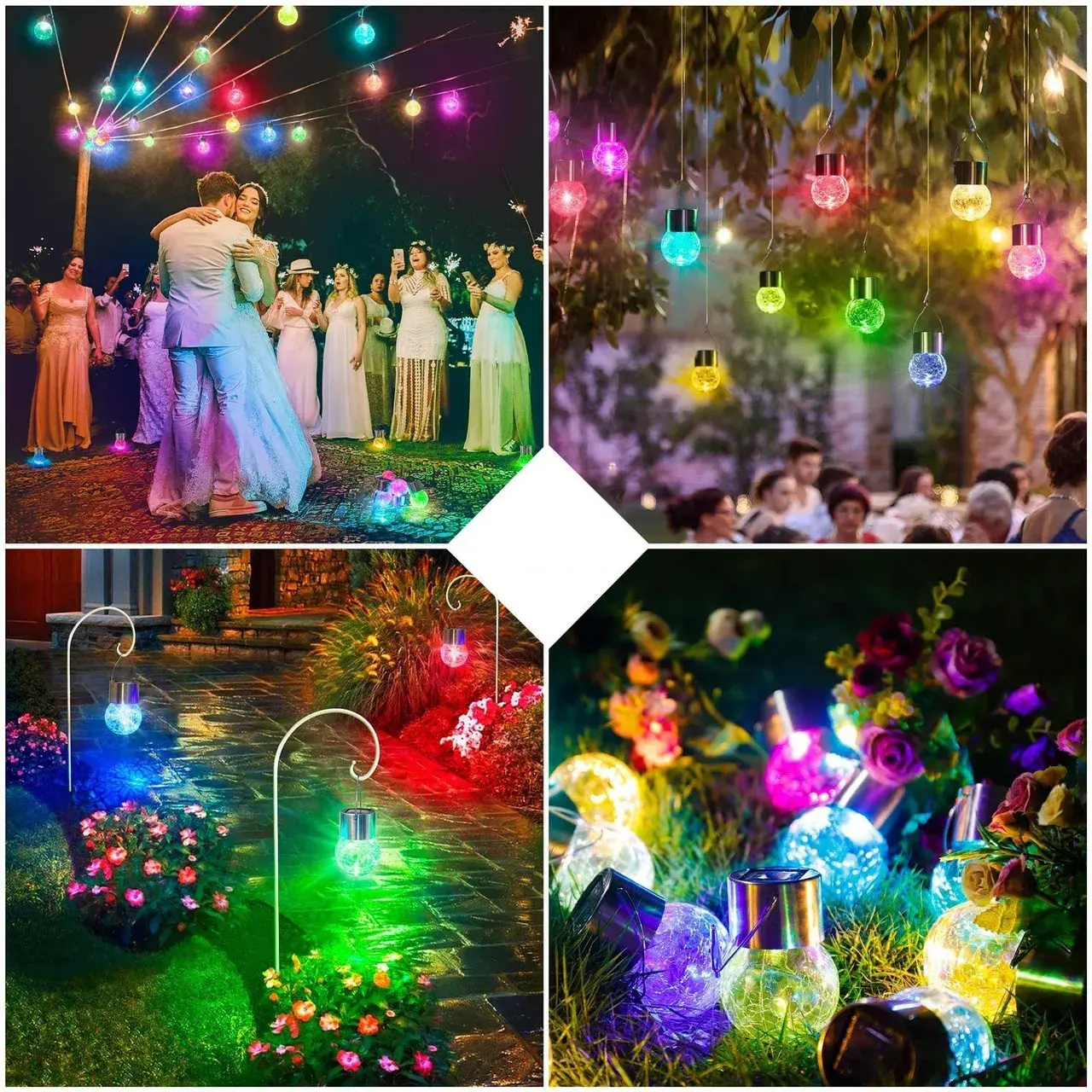 Lampa Solara, LED, Tip Candelabru Mic, Cu Bila Din Sticla Crapata, Exterioara, Impermeabila, Iluminare 6-12 H, Multicolor (5)