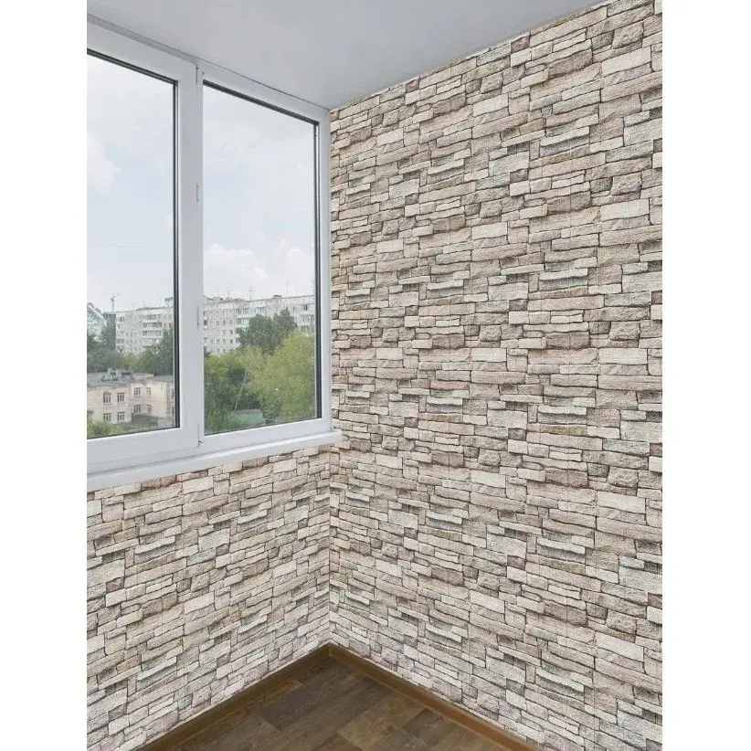 Set 10 Placi de Tapet, Autoadezive, 70 x 77 cm, 2.5 mm Grosime, Suprafata Acoperita 5.3 mp, din PVC, Model Piatra, Crem (2)