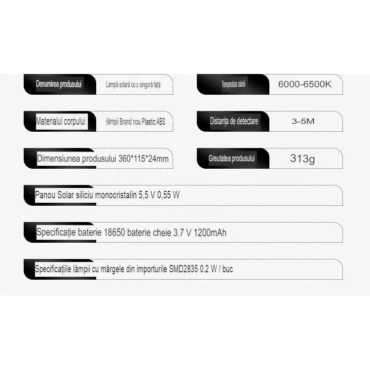 Lampa Solara De Exterior LED, 36 cm x 11.5 cm, 2400Lumeni 100 COB LED 20 W - echivalent 160 W bec incadescent, IP65, Senzor de Miscare, Senzor de Lumina, 1 Grila, Alb Rece (6)
