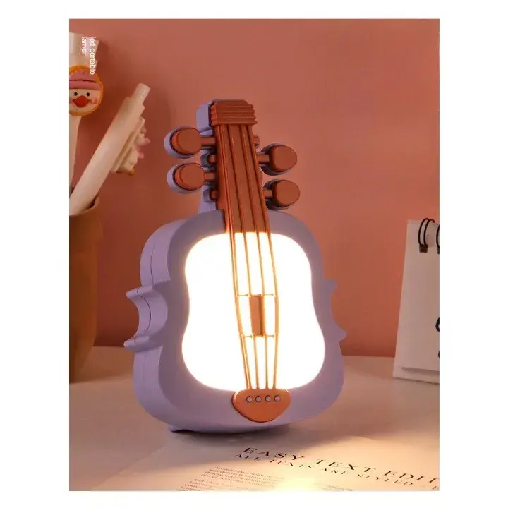 Lampa de Veghe, cu Protectie pentru Ochi, Model Violina, Lumina Calda, Incarcare USB, ABS, 14.3x5x9.9 cm, Mov/ Portocaliu (2)