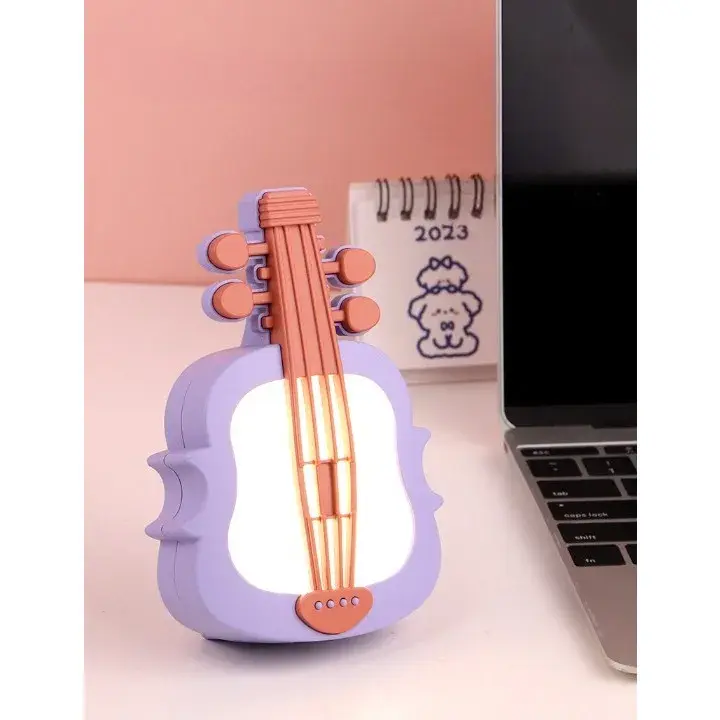 Lampa de Veghe, cu Protectie pentru Ochi, Model Violina, Lumina Calda, Incarcare USB, ABS, 14.3x5x9.9 cm, Mov/ Portocaliu (3)