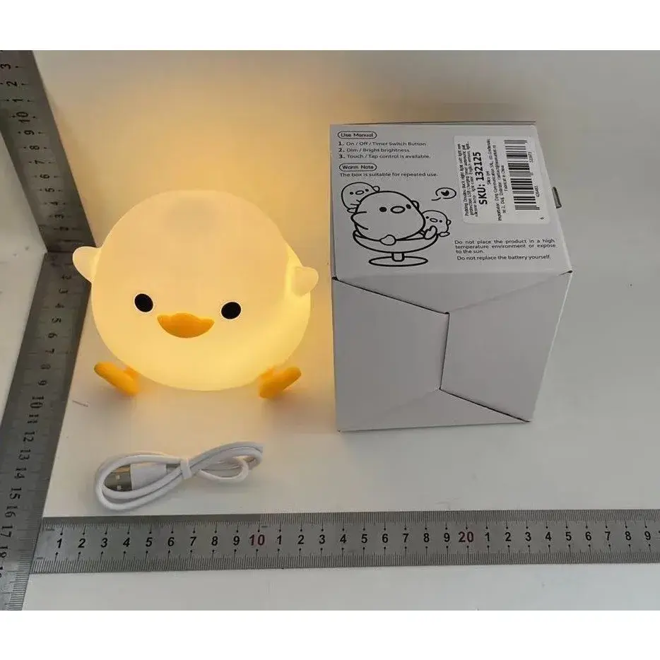 Lampa de Veghe pentru Copii, din Silicon, Senzor Tactil, Model Ratusca, Lumina Calda, Timer Automat, Protectie pentru Ochi, Incarcare USB Putere 0.5W, Capacitate Baterie Incorporata 800mAh, 12.2x10.5x9.2 cm, Alb (2)