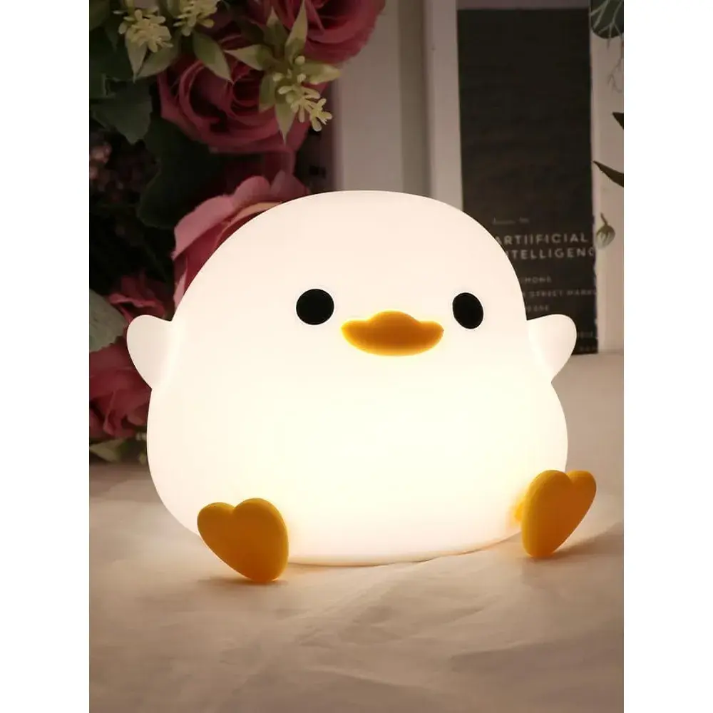 Lampa de Veghe pentru Copii, din Silicon, Senzor Tactil, Model Ratusca, Lumina Calda, Timer Automat, Protectie pentru Ochi, Incarcare USB Putere 0.5W, Capacitate Baterie Incorporata 800mAh, 12.2x10.5x9.2 cm, Alb (6)