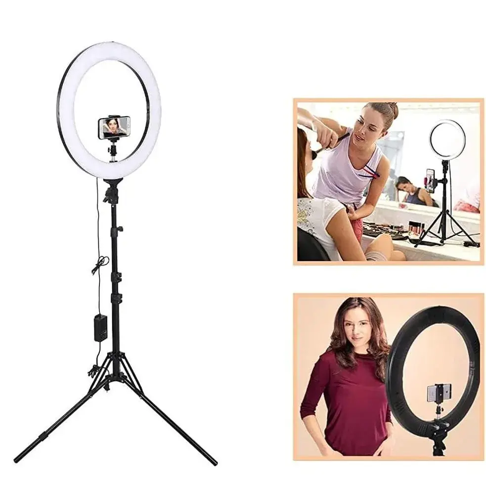 Lampa Circulara RingLight, din ABS, 120 LED-uri, 3 Culori de Lumina, 3 Trepte de Intensitate, Rotire 360, 26 cm Diametru, Negru (3)