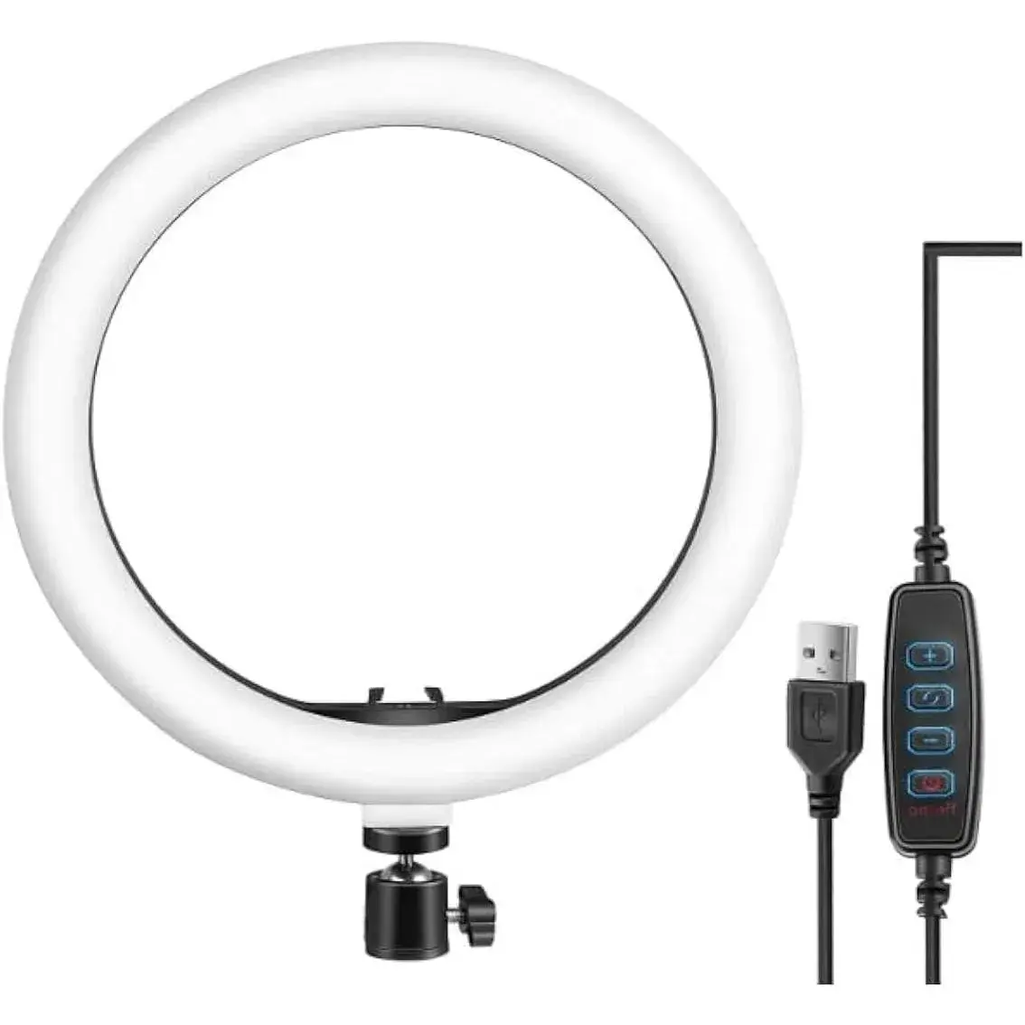 Lampa Circulara RingLight, din ABS, 120 LED-uri, 3 Culori de Lumina, 3 Trepte de Intensitate, Rotire 360, 26 cm Diametru, Negru (5)