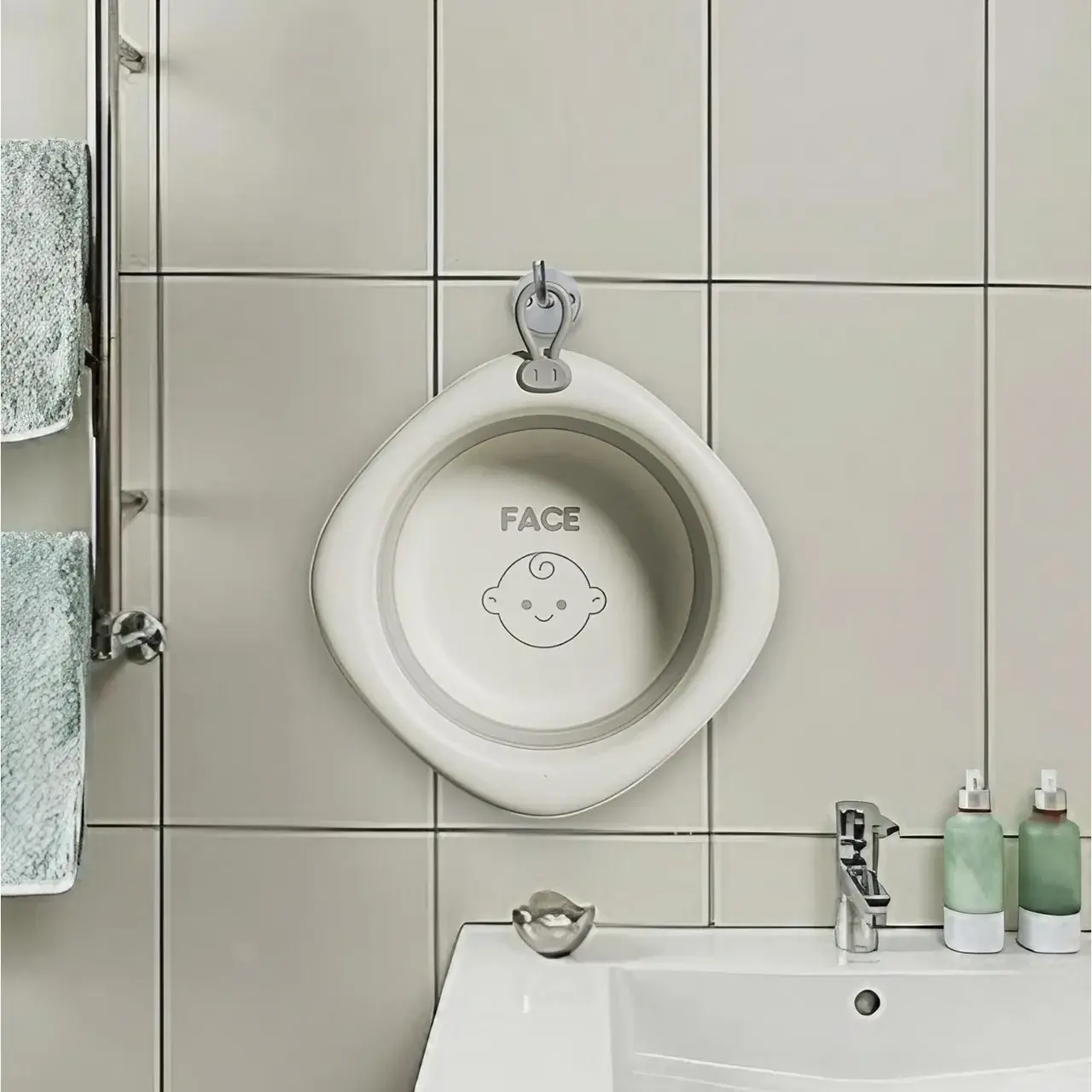 Cada Pliabila pentru Baie pentru Copii, Cadita pentru Bebelusi, Model Romb pentru Fata, Gri, 31.5x31.5x3.5 cm, 3L (4)