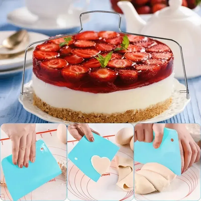 Set de 216 Piese de Copt pentru Prajituri, 3 Tavi de Copt, Nivelator, Forme Cupcake, Pos pentru Ornat cu 7 Capete, Feliator Tort, din Otel Inoxidabil, Multicolor (5)