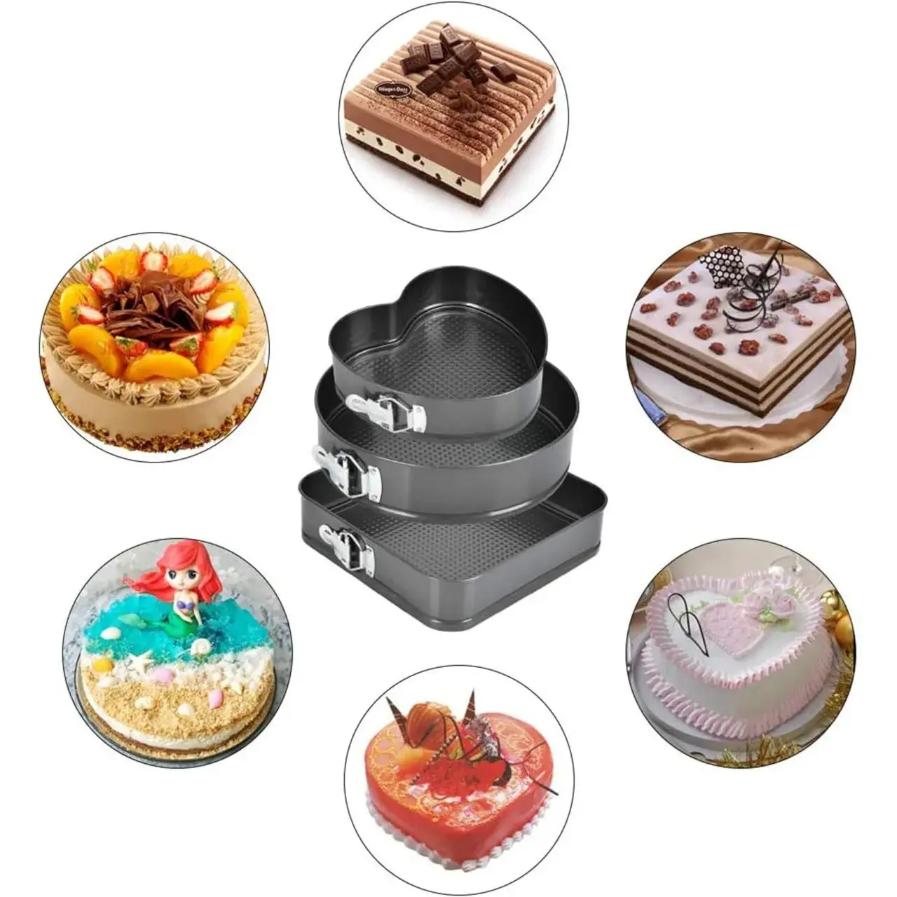 Set de 216 Piese de Copt pentru Prajituri, 3 Tavi de Copt, Nivelator, Forme Cupcake, Pos pentru Ornat cu 7 Capete, Feliator Tort, din Otel Inoxidabil, Multicolor (7)