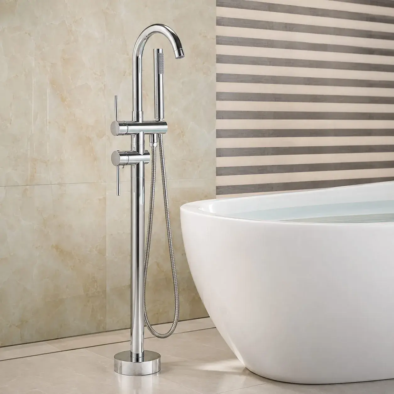 Baterie de Podea cu Cadru Rotund, CF2032, Alama Sanitara, Pipa 18 cm, Inaltime 115 cm, Para de Dus, Crom (4)