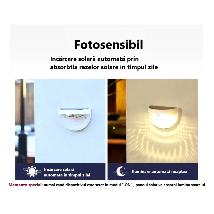 Set 2x Lampa solara de perete 6LED, carcasa alba, lumina alb cald (8)