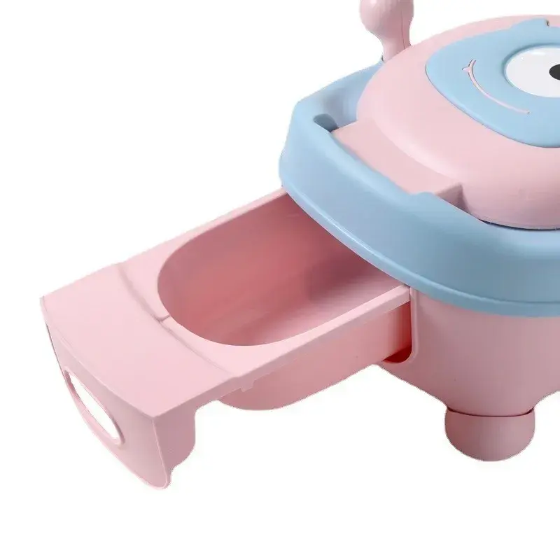 Olita pentru Copii, +6 luni, Compartiment Detasabil, cu Capac, Antiderapanta, din Plastic, Colac Moale, Model Animat Ciclop, cu Maner, 33 x 21 x 45 cm, Albastru/Roz (7)