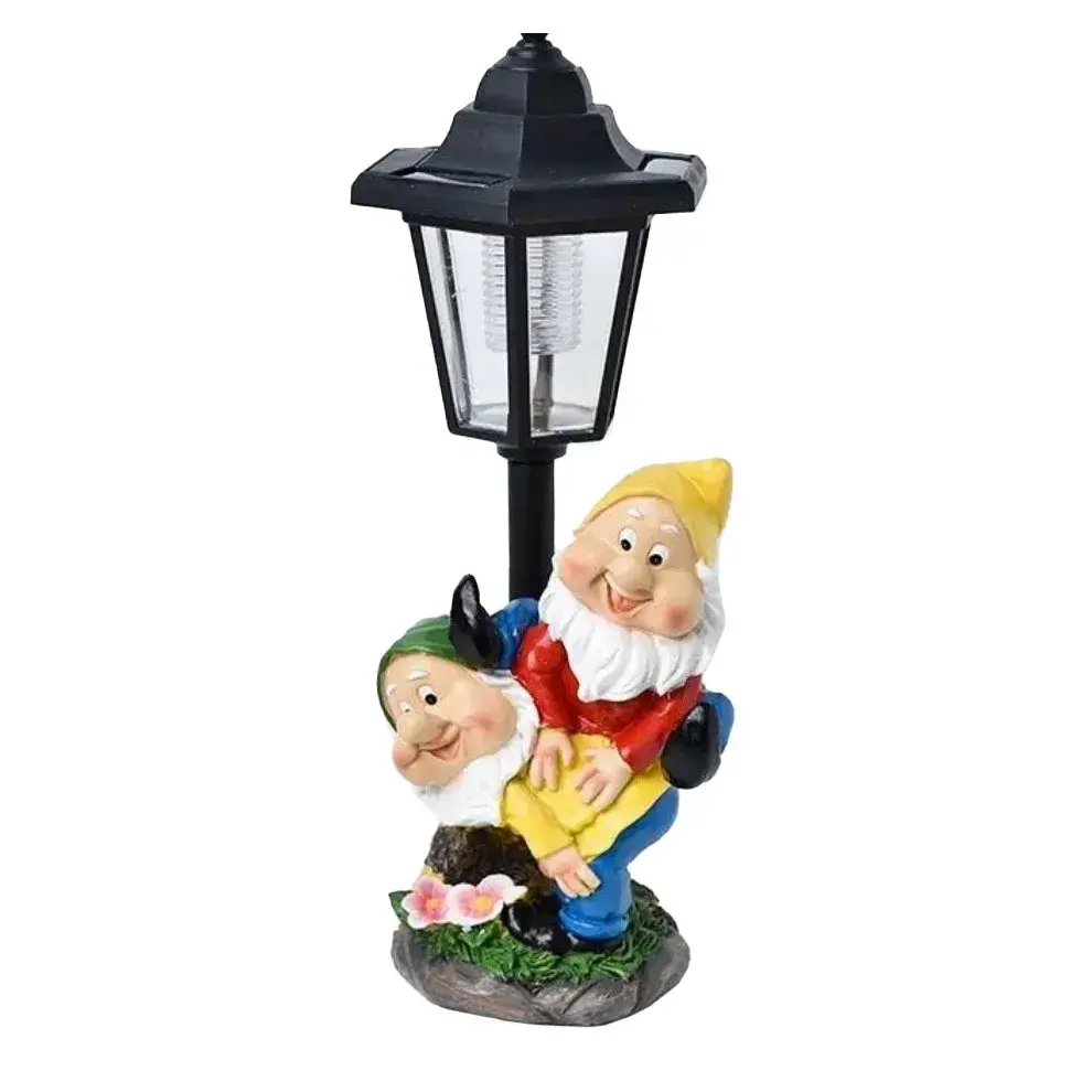 Lampa Solara Decorativa pentru Gradina, Decoratiune pentru Gradina cu Lumini LED, Dimensiuni aprox 31.5 x 12 x 13 cm, Incarcare solara, Model 2 Spiridusi, Negru
