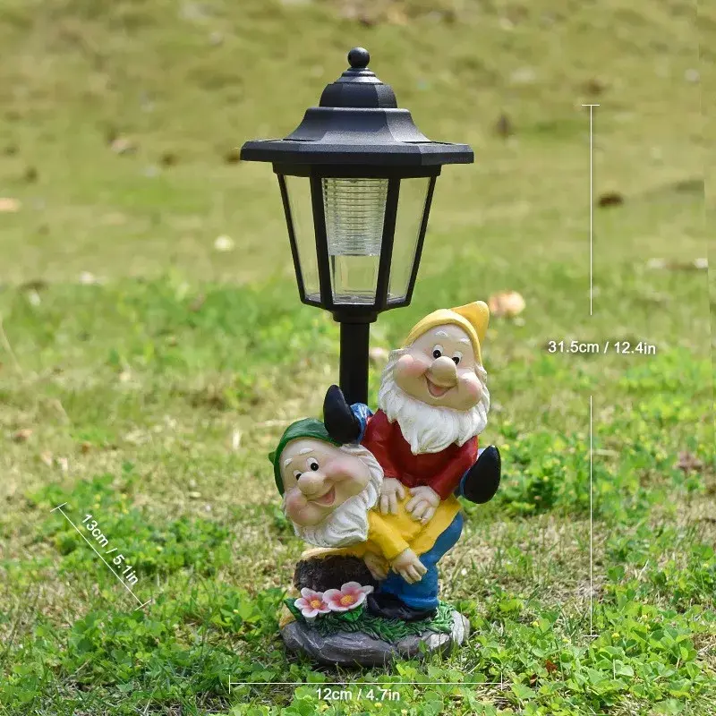 Lampa Solara Decorativa pentru Gradina, Decoratiune pentru Gradina cu Lumini LED, Dimensiuni aprox 31.5 x 12 x 13 cm, Incarcare solara, Model 2 Spiridusi, Negru (2)
