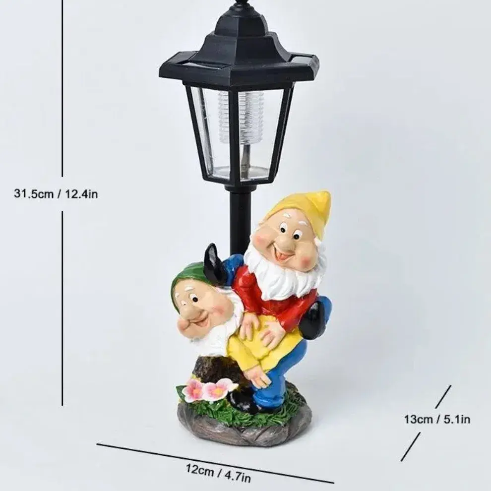 Lampa Solara Decorativa pentru Gradina, Decoratiune pentru Gradina cu Lumini LED, Dimensiuni aprox 31.5 x 12 x 13 cm, Incarcare solara, Model 2 Spiridusi, Negru (3)