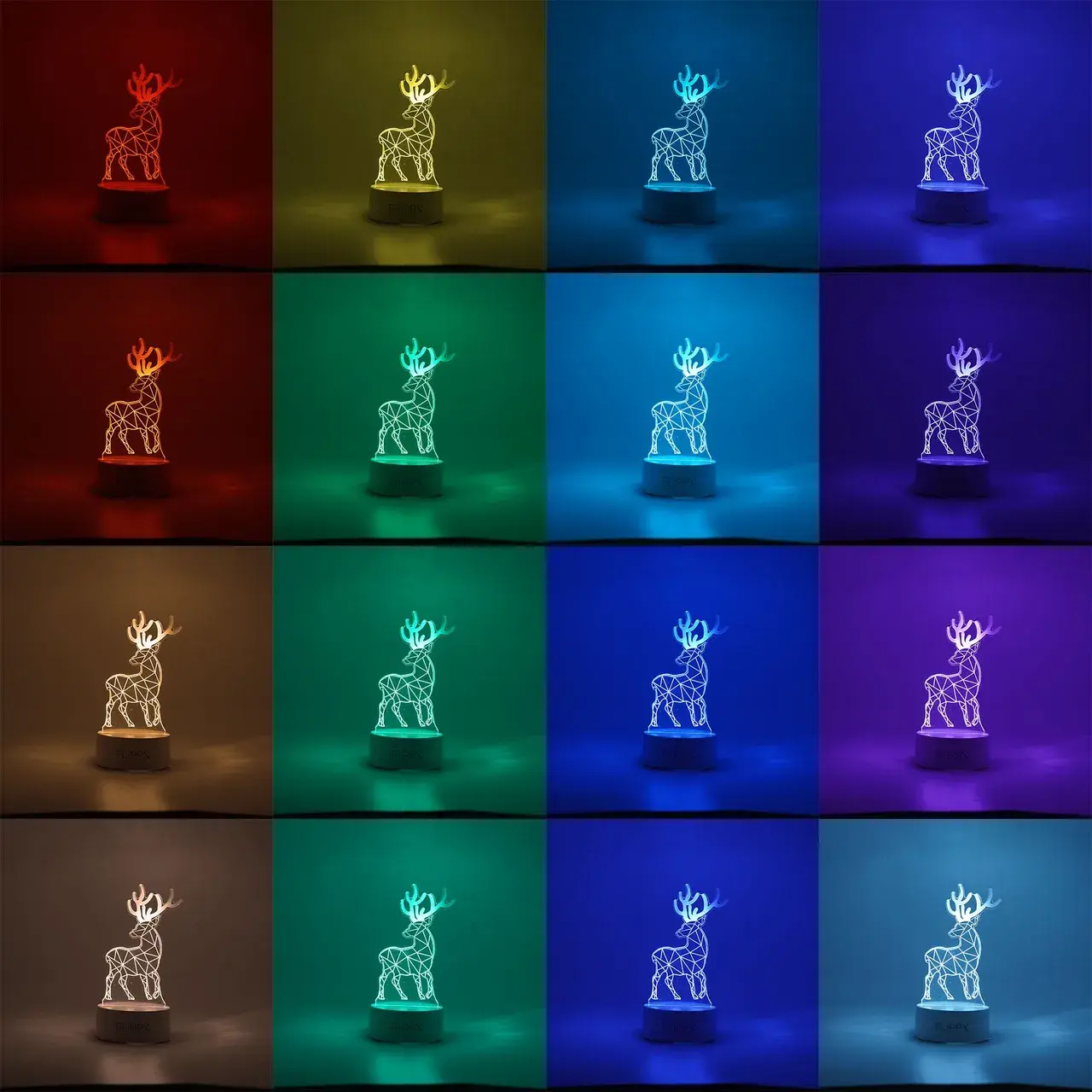 Lampa LED decorativa, 3D, Cerb, cu telecomanda, doua moduri de alimentare USB si baterii, 20 cm inaltime, din material acril si lumina multicolora, alb (2)