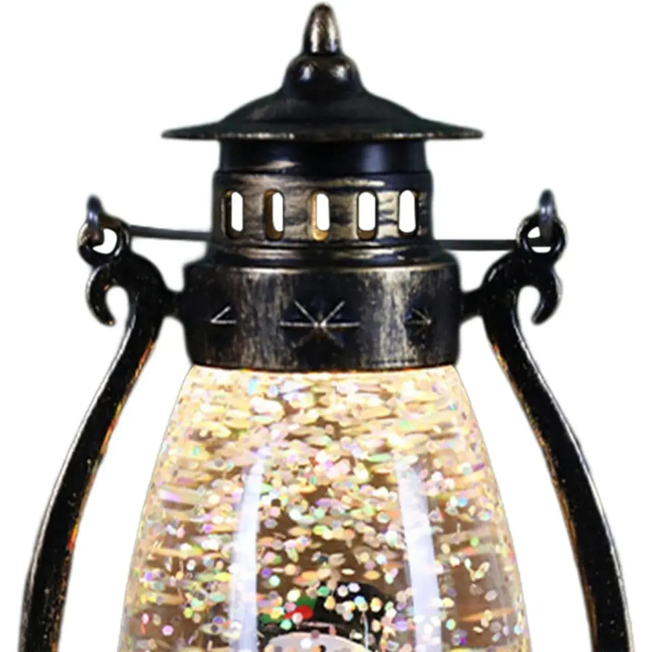 Decoratiune Luminoasa, Felinar de Craciun, cu Lumina LED, Ornament Model Lampa cu Ulei Om de Zapada, cu Maner, 14x7x6 cm, Negru (2)