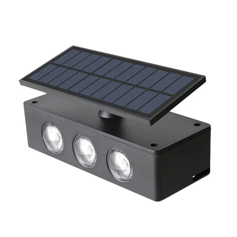 Lampa solara LED bidirectionala, cu panou ajustabil, comutator culoare lumina, pentru perete, scari, gradina, terasa, 16 x 6.5 cm, 6 LED-uri, material ABS, baterie 3.7 V, 1200mah, multicolor (2)