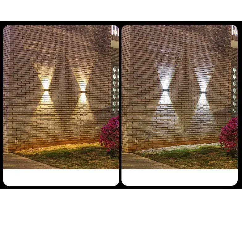 Lampa solara LED bidirectionala, cu panou ajustabil, comutator culoare lumina, pentru perete, scari, gradina, terasa, 16 x 6.5 cm, 6 LED-uri, material ABS, baterie 3.7 V, 1200mah, multicolor (6)