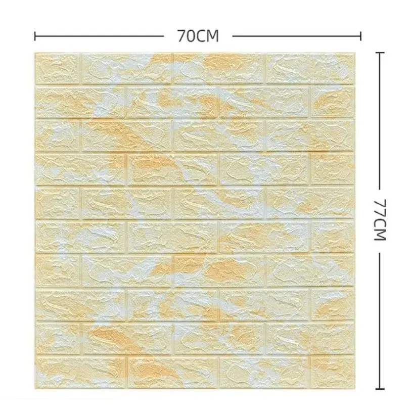 Set 10 Placi Tapet 3D, 70 x 77 cm, Grosime 3 mm, din Polietilena, Model Caramida, Suprafata acoperita 5.3 mp, Marmura Galbena (2)