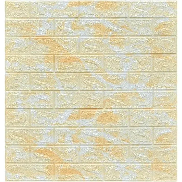 Set 10 Placi Tapet 3D, 70 x 77 cm, Grosime 3 mm, din Polietilena, Model Caramida, Suprafata acoperita 5.3 mp, Marmura Galbena (4)