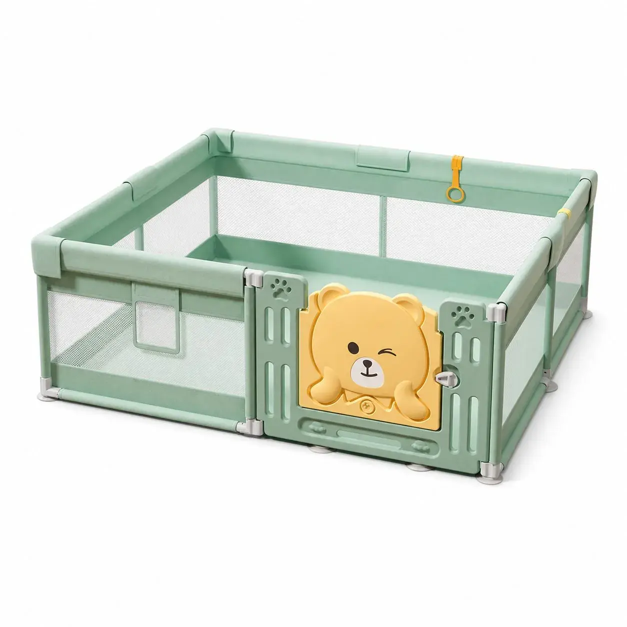 Tarc de Joaca pentru Bebelusi cu Poarta de Siguranta, DNT-147, 180 x 120 x 65 cm, pana la 3 ani, Spatiu de Joaca pentru Interior/Exterior, Portabil pentru Curte, Plasa Respirabila, ABS Poiester, Verde