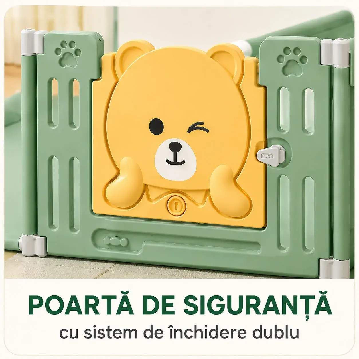 Tarc de Joaca pentru Bebelusi cu Poarta de Siguranta, DNT-147, 180 x 120 x 65 cm, pana la 3 ani, Spatiu de Joaca pentru Interior/Exterior, Portabil pentru Curte, Plasa Respirabila, ABS Poiester, Verde (3)