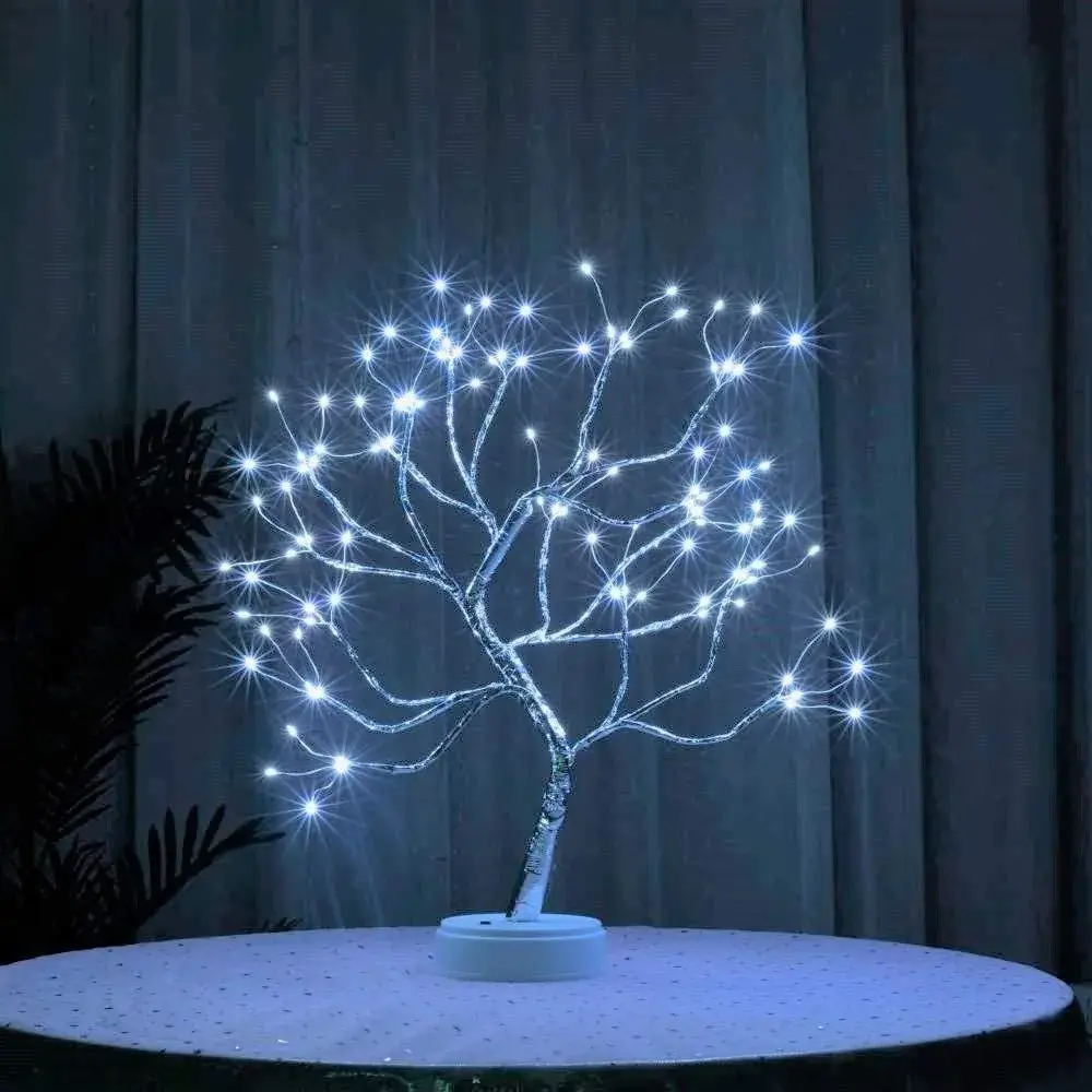Lampa de veghe LED cu baterii si USB, Model Copac din cupru, Alb rece (3)