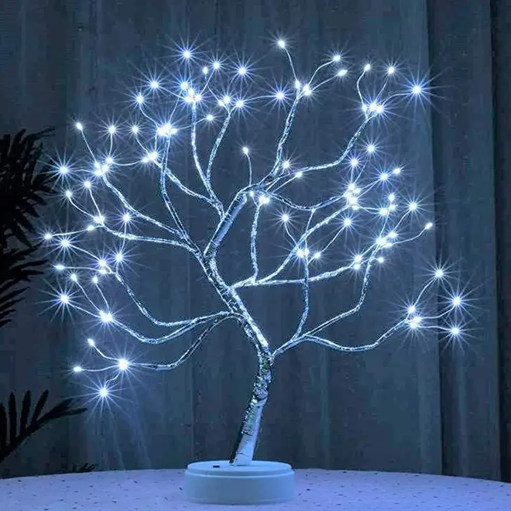 Lampa de veghe LED cu baterii si USB, Model Copac din cupru, Alb rece (4)