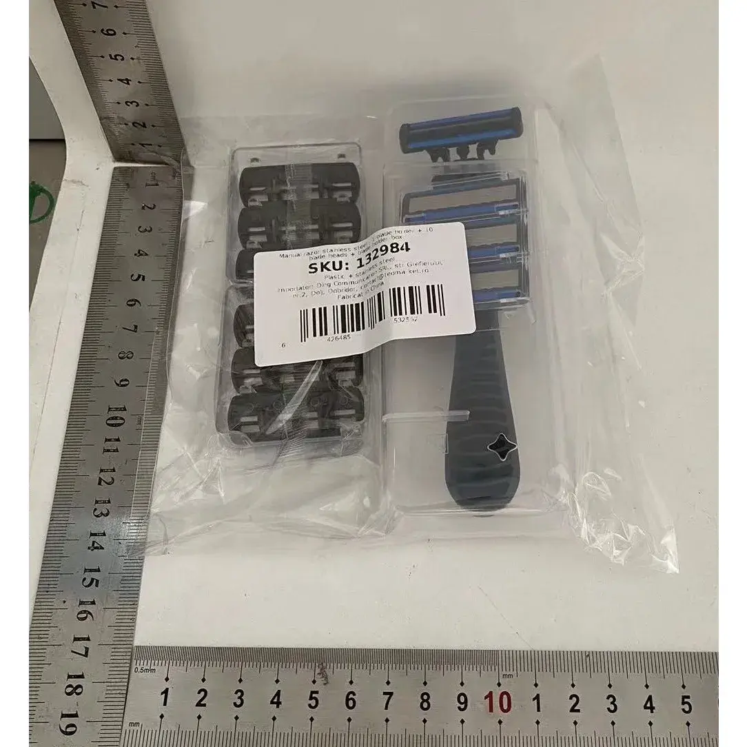 Aparat de Ras Manual, din Otel Inoxidabil, Suport Lama + Capete de Schimb Incluse, Cutie pentru Lame, Negru (12)