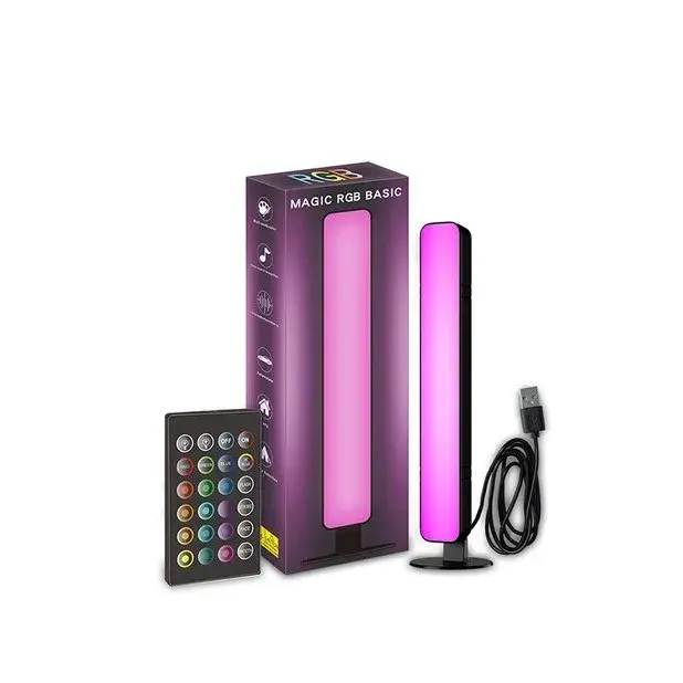 Lampa de Birou, RGB Colorat, 14 LED, Putere 5V, Telecomanda cu 24 de Taste, Cablu USB, Negru, 25.5x4x3.5cm