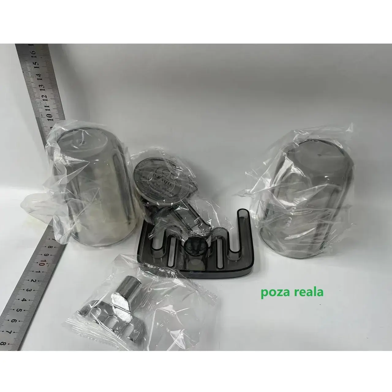 Suport Multifunctional Dublu, Pahar si Suport pentru Periuta de Dinti, Plastic, 11 cm x 11.5 cm, Gri (2)