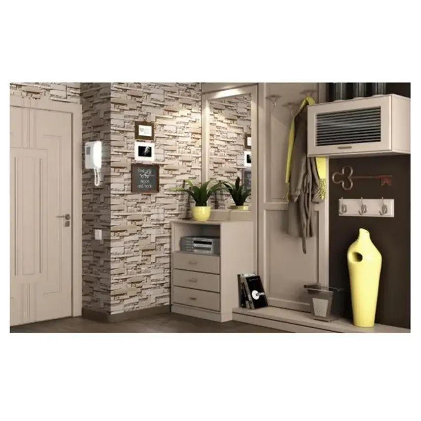 Set 10 Placi de Tapet, Autoadezive, 70 x 77 cm, 2.5 mm Grosime, Suprafata Acoperita 5.3 mp, din PVC, Model Piatra, Bej (4)