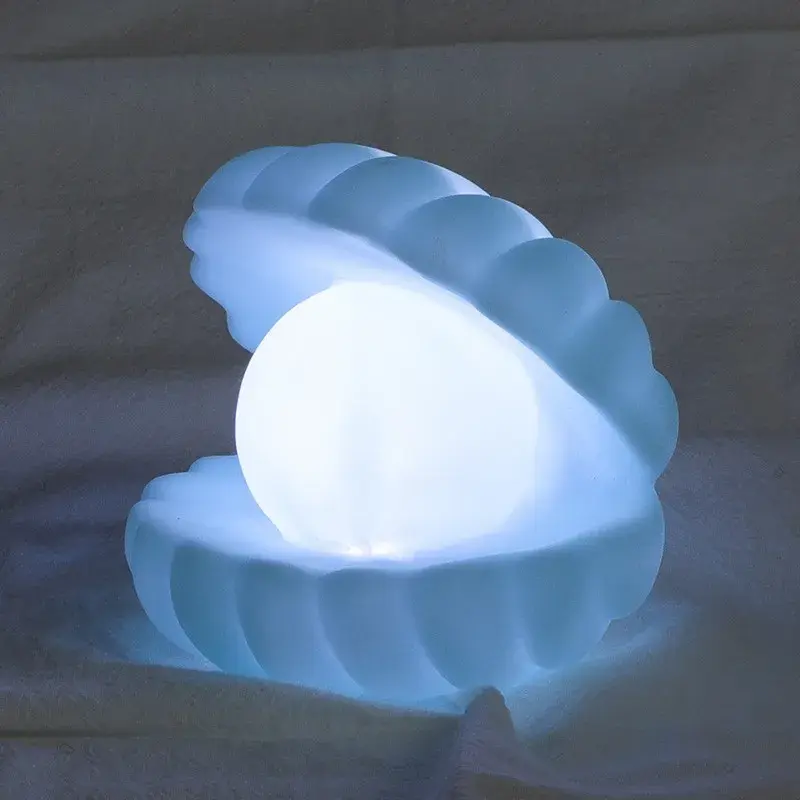 Lampa de Veghe, Model Scoica cu Perla, Lumina Calda, 10 x 8.5 cm, Led, Baterii Incluse 3 x LR44, Albastru (2)
