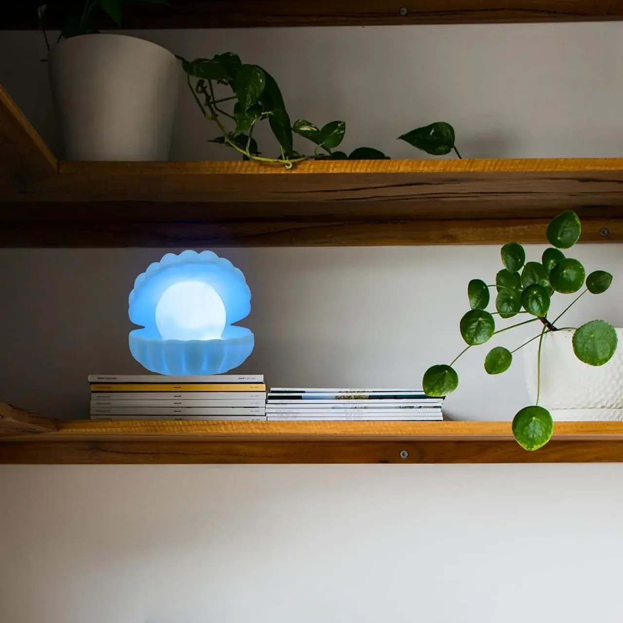 Lampa de Veghe, Model Scoica cu Perla, Lumina Calda, 10 x 8.5 cm, Led, Baterii Incluse 3 x LR44, Albastru (4)